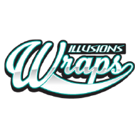 logo of mint green and white text reading "illusions wraps"